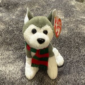 Ty Baby Beanie“Sleds” the Husky dog plush ornament NEW